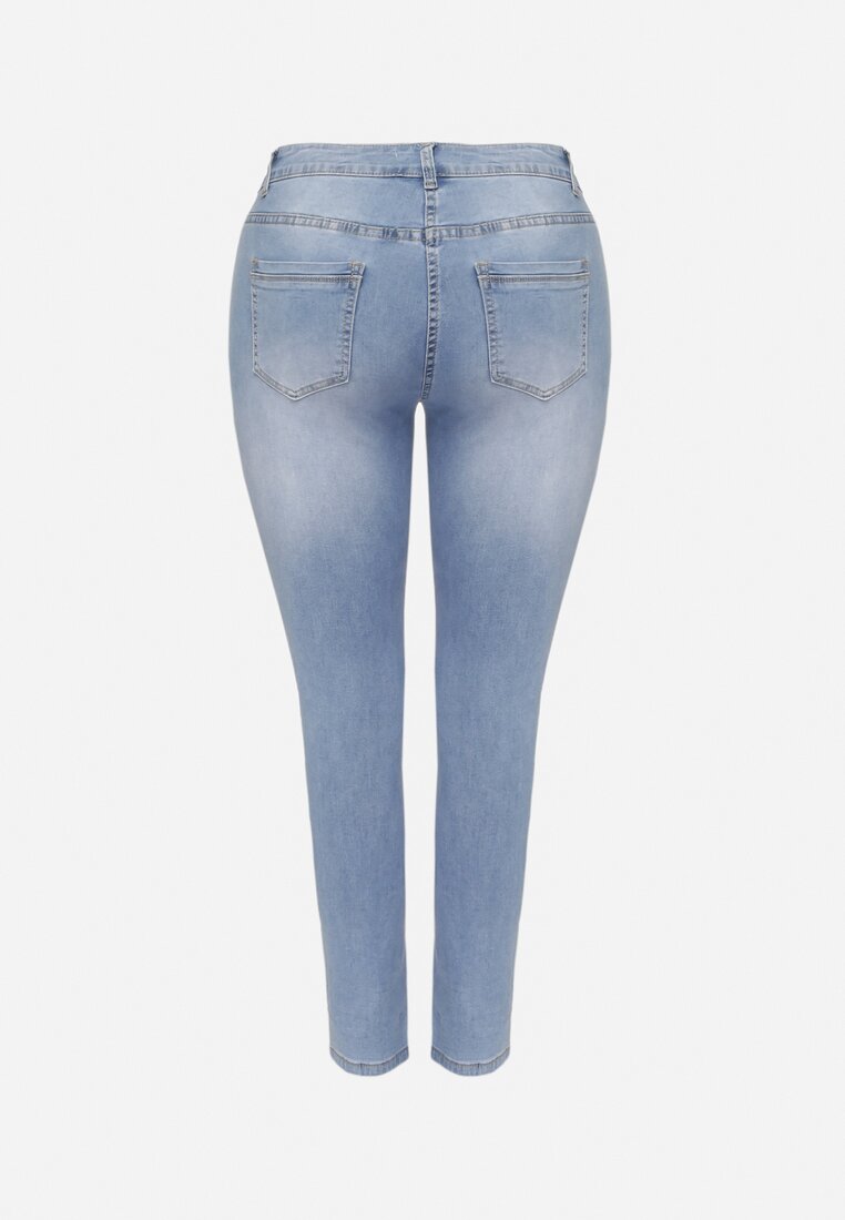 Niebieskie Jeansy z Ozdobnymi Przetarciami o Fasonie Skinny Neveatam