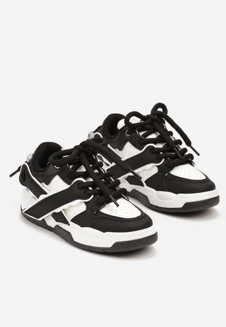 Czarno-Białe Płaskie Buty Sportowe Sneakersy z Geometrycznym Wzorem Nevilara