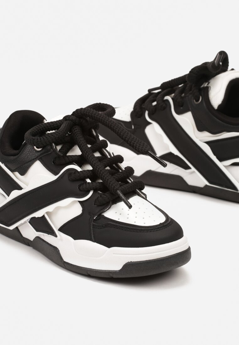 Czarno-Białe Płaskie Buty Sportowe Sneakersy z Geometrycznym Wzorem Nevilara