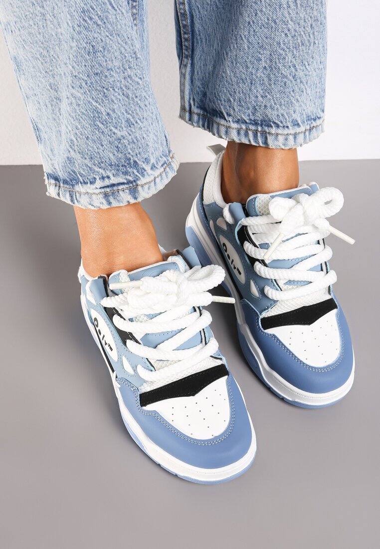Niebieskie Płaskie Sneakersy z Szerokimi Sznurowadłami Teniefra