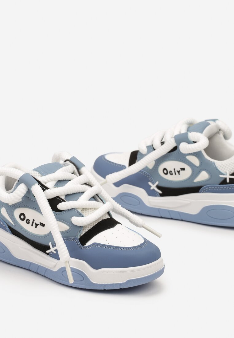 Niebieskie Płaskie Sneakersy z Szerokimi Sznurowadłami Teniefra