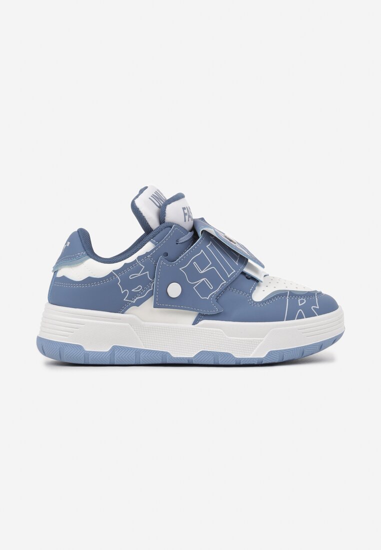 Niebieskie Płaskie Sznurowane Sneakersy z Napisami Friefra