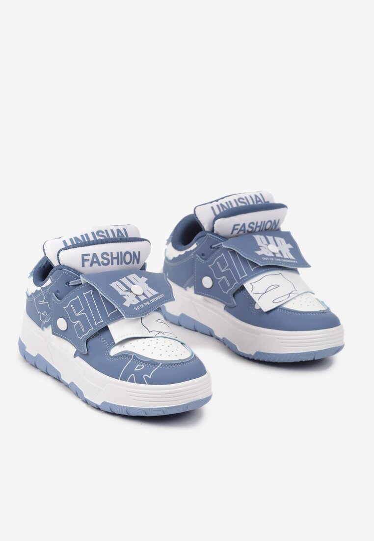 Niebieskie Płaskie Sznurowane Sneakersy z Napisami Friefra
