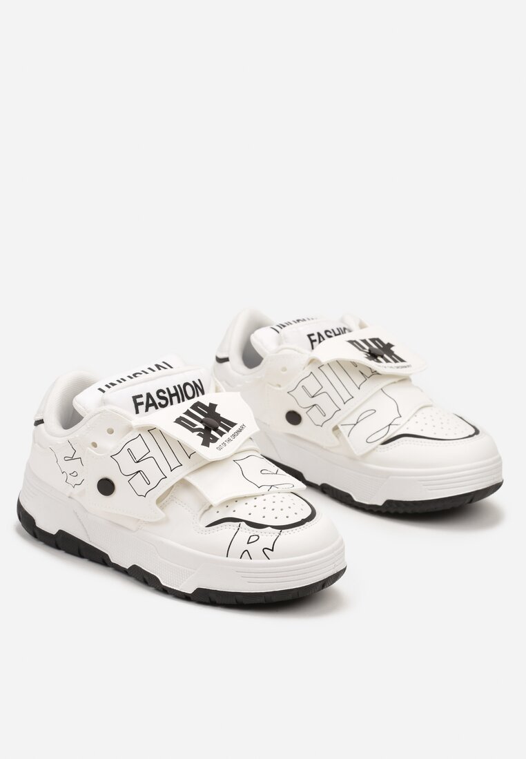 Białe Płaskie Sznurowane Sneakersy z Napisami Friefra