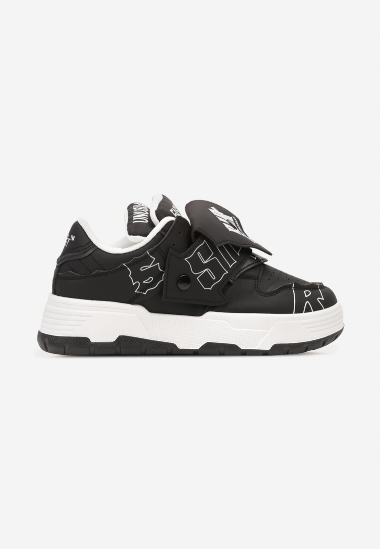 Czarne Płaskie Sznurowane Sneakersy z Napisami Friefra