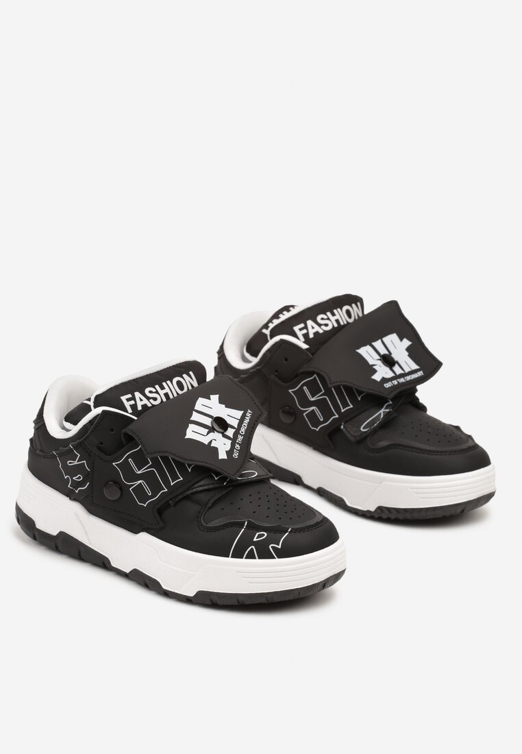 Czarne Płaskie Sznurowane Sneakersy z Napisami Friefra