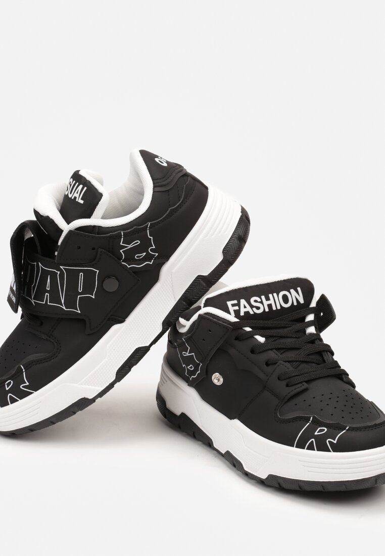 Czarne Płaskie Sznurowane Sneakersy z Napisami Friefra