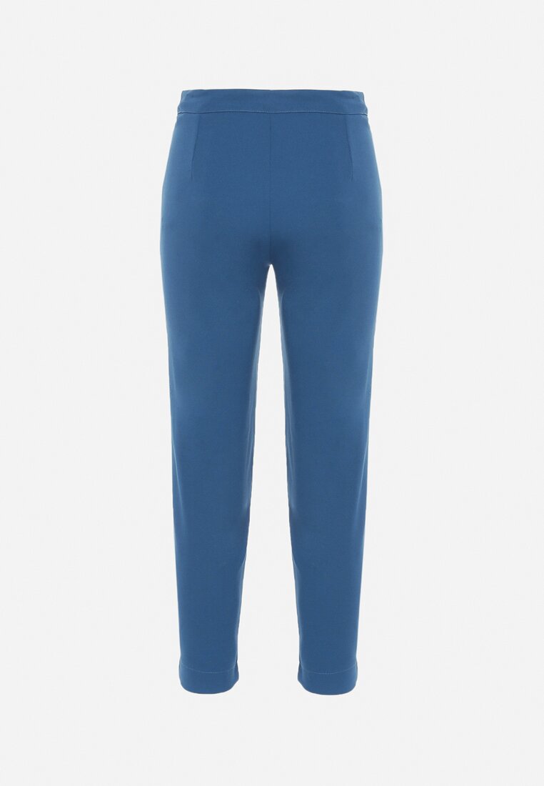 Niebieskie Eleganckie Spodnie Regular z Nogawkami 7/8 i Kieszeniami Getida