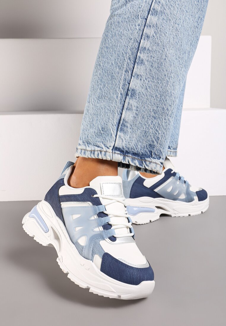 Niebieskie Sneakersy na Grubej Podeszwie na Tłoczonej Podeszwie Velariel