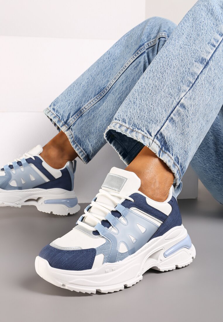 Niebieskie Sneakersy na Grubej Podeszwie na Tłoczonej Podeszwie Velariel