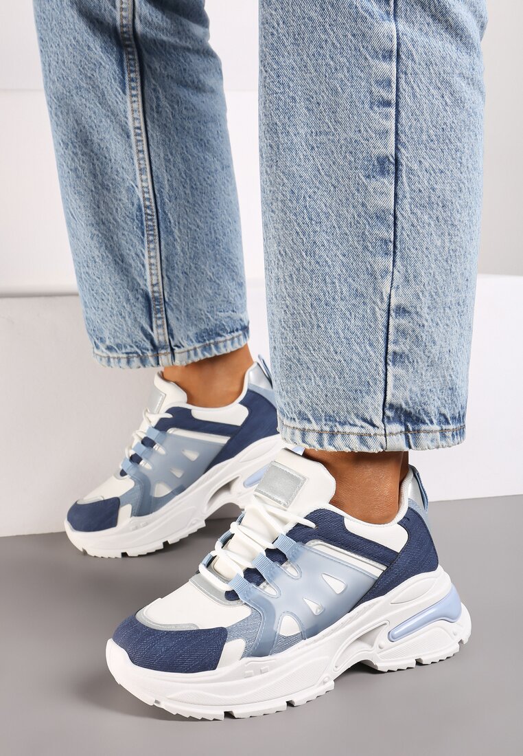 Niebieskie Sneakersy na Grubej Podeszwie na Tłoczonej Podeszwie Velariel