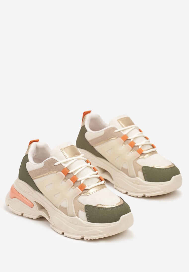 Zielone Sneakersy na Grubej Podeszwie na Tłoczonej Podeszwie Velariel