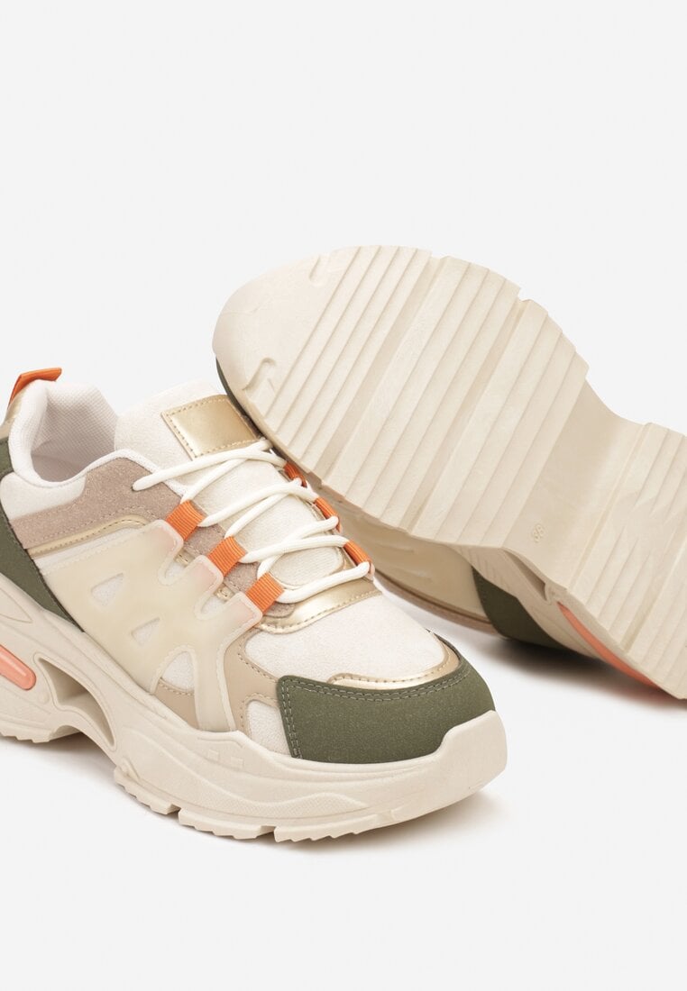 Zielone Sneakersy na Grubej Podeszwie na Tłoczonej Podeszwie Velariel