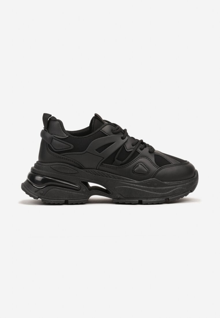 Czarne Sneakersy na Grubej Podeszwie z Tłoczeniami Nevalin