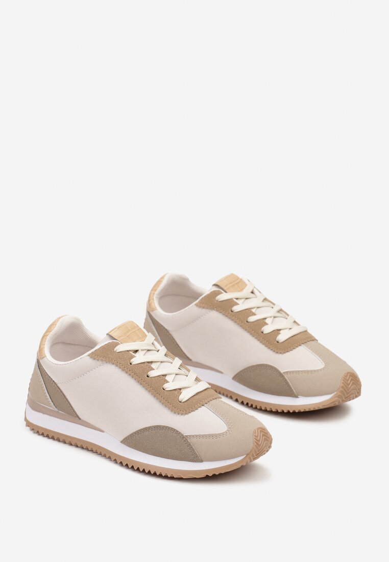 Ciemnobeżowe Płaskie Sneakersy z Geometrycznym Wzorem Navshara