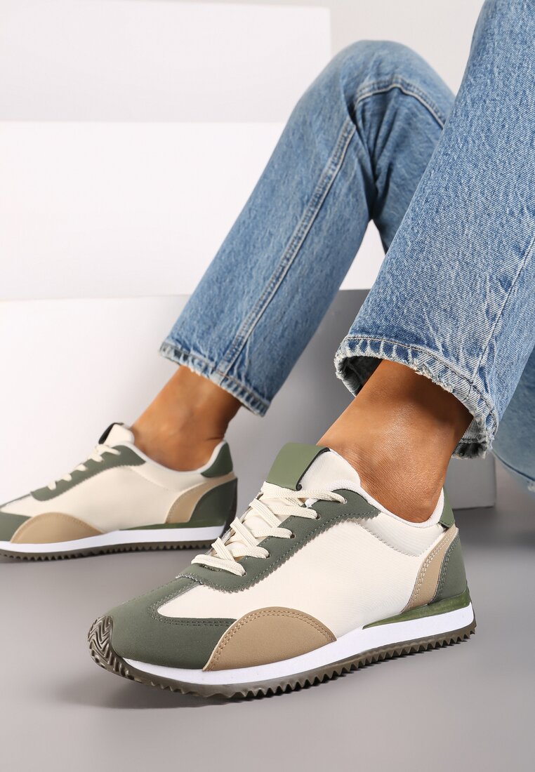 Zielone Płaskie Sneakersy z Geometrycznym Wzorem Navshara