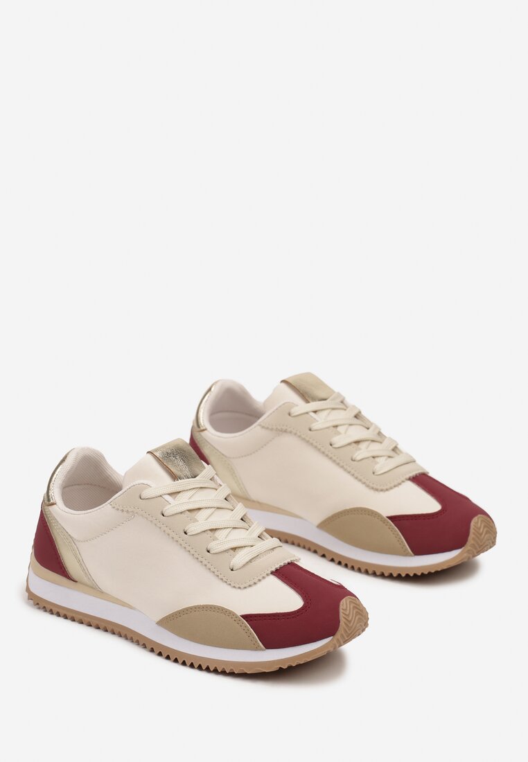 Bordowe Płaskie Sneakersy z Geometrycznym Wzorem Navshara