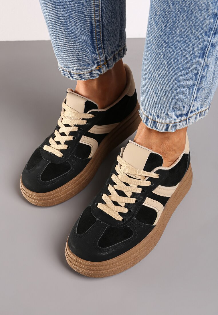 Czarne Sneakersy na Grubej Podeszwie z Geometrycznym Wzorem Nevthaya