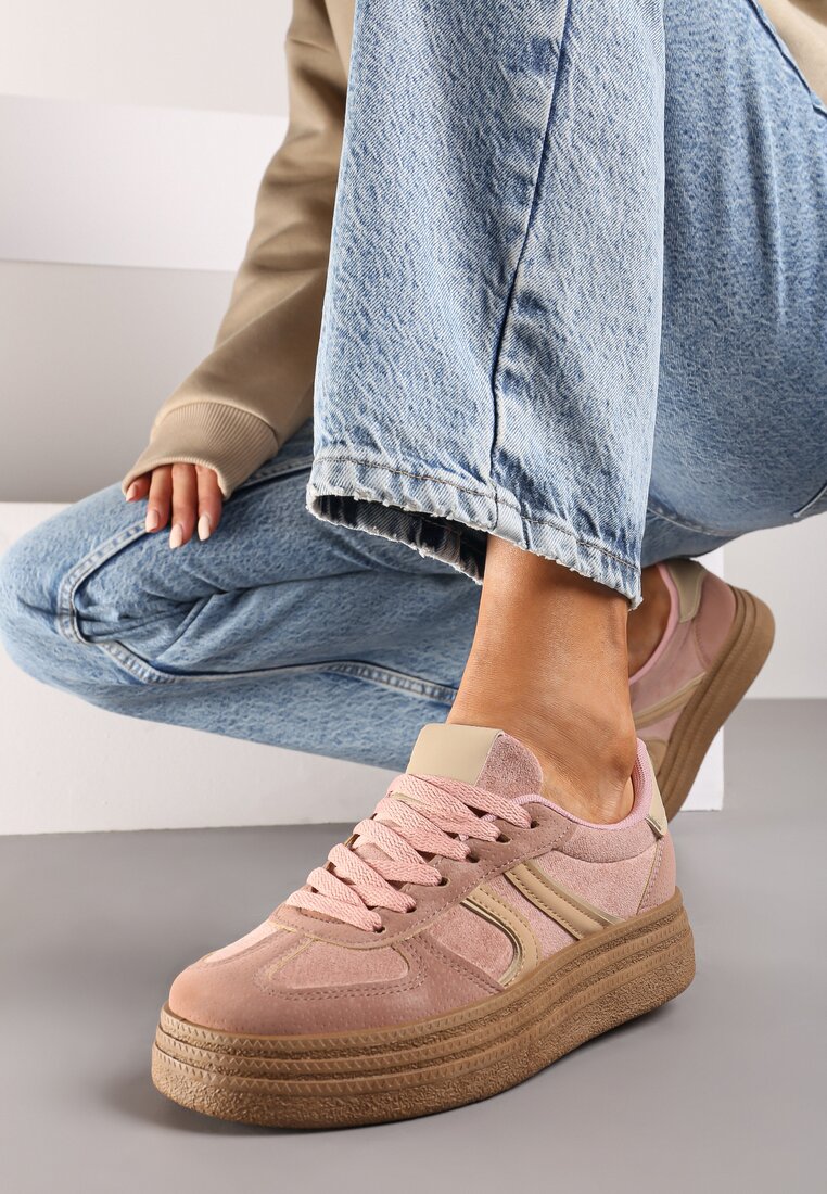 Różowe Sneakersy na Grubej Podeszwie z Geometrycznym Wzorem Nevthaya
