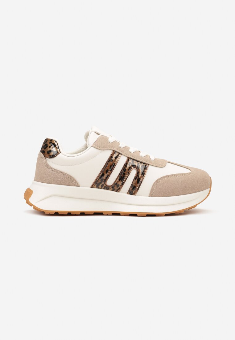 Beżowo-Brązowe Płaskie Sneakersy z Geometrycznym Wzorem Nevlene