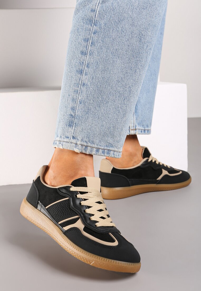 Czarne Sneakersy przed Kostkę z Przeszyciami z Grubą Podeszwą Nevelice
