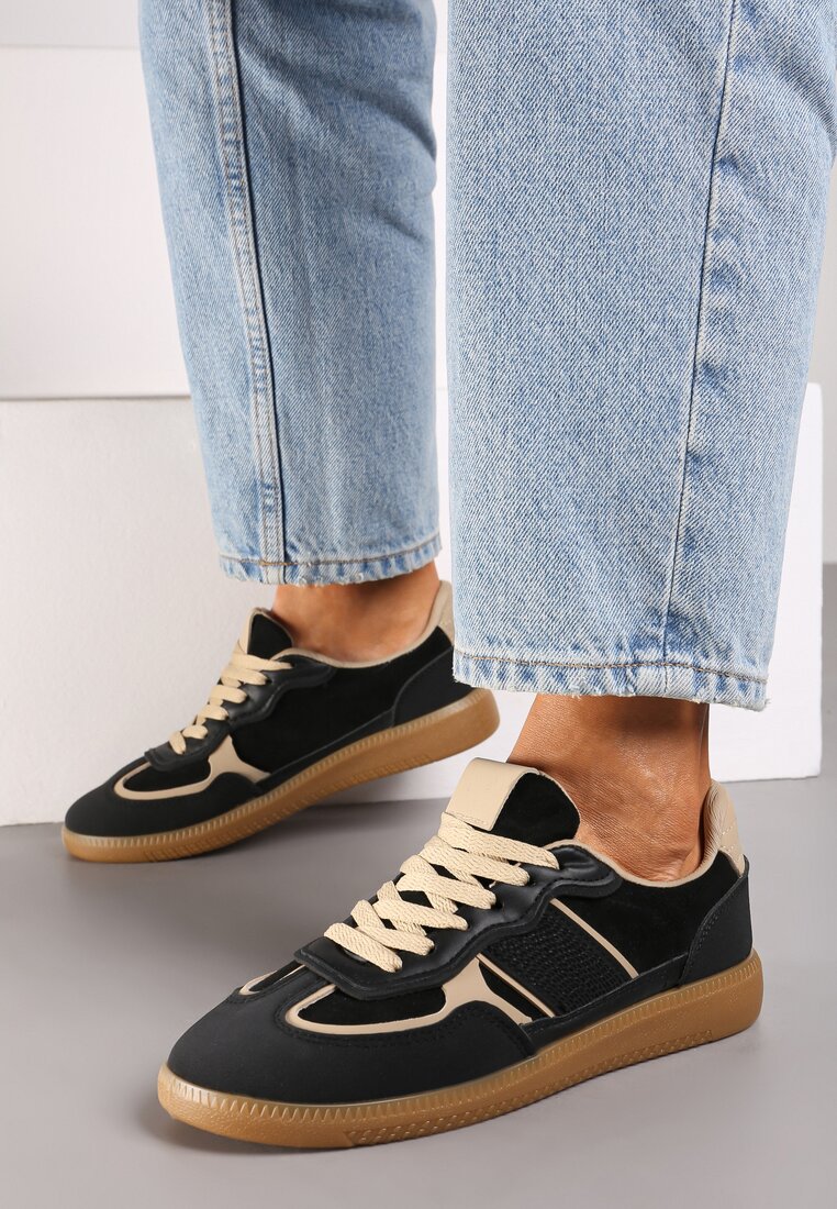 Czarne Sneakersy przed Kostkę z Przeszyciami z Grubą Podeszwą Nevelice