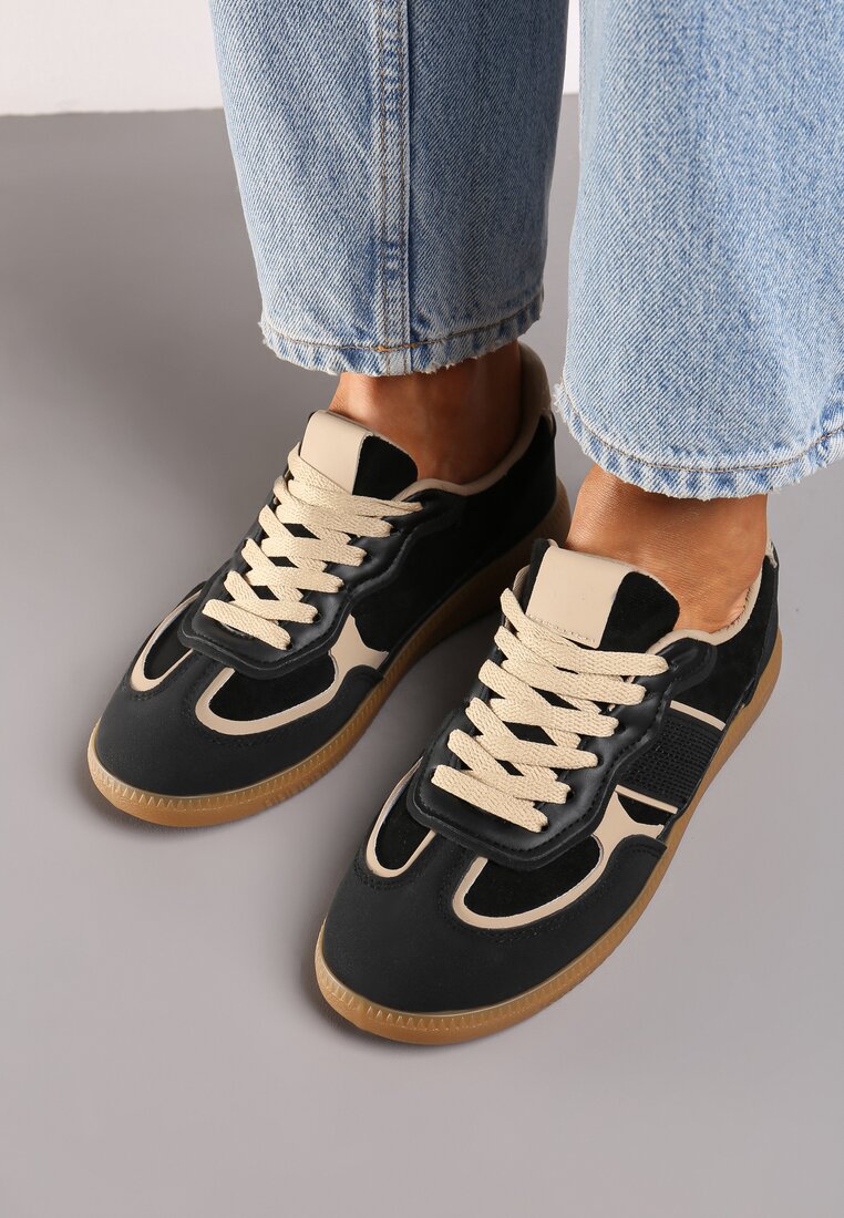 Czarne Sneakersy przed Kostkę z Przeszyciami z Grubą Podeszwą Nevelice