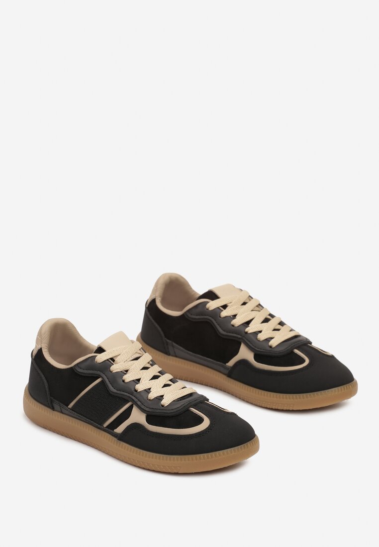 Czarne Sneakersy przed Kostkę z Przeszyciami z Grubą Podeszwą Nevelice