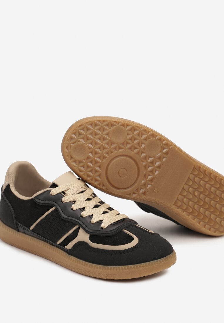 Czarne Sneakersy przed Kostkę z Przeszyciami z Grubą Podeszwą Nevelice
