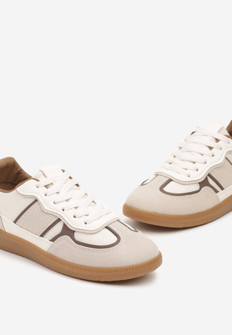 Beżowo-Brązowe Sneakersy przed Kostkę z Przeszyciami z Grubą Podeszwą Nevelice