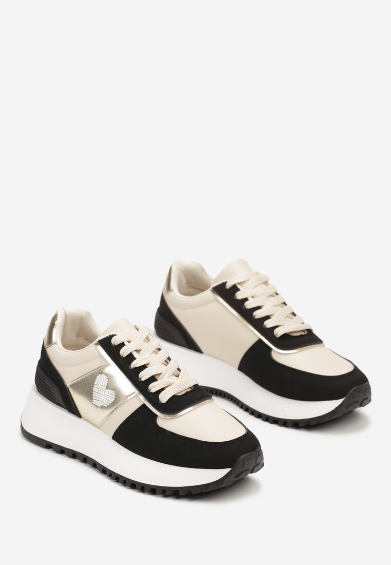 Czarne Płaskie Sneakersy z Metalicznymi Wstawkami Neveatha