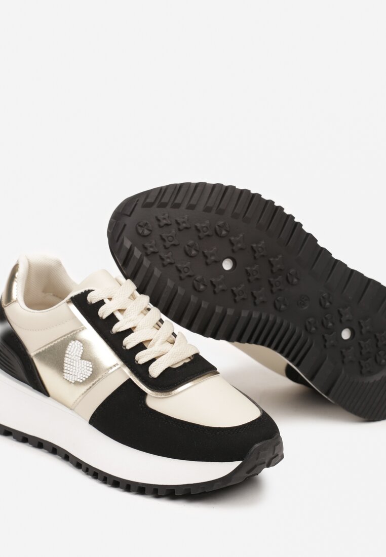 Czarne Płaskie Sneakersy z Metalicznymi Wstawkami Neveatha