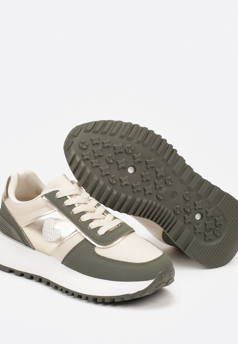 Zielone Płaskie Sneakersy z Metalicznymi Wstawkami Neveatha
