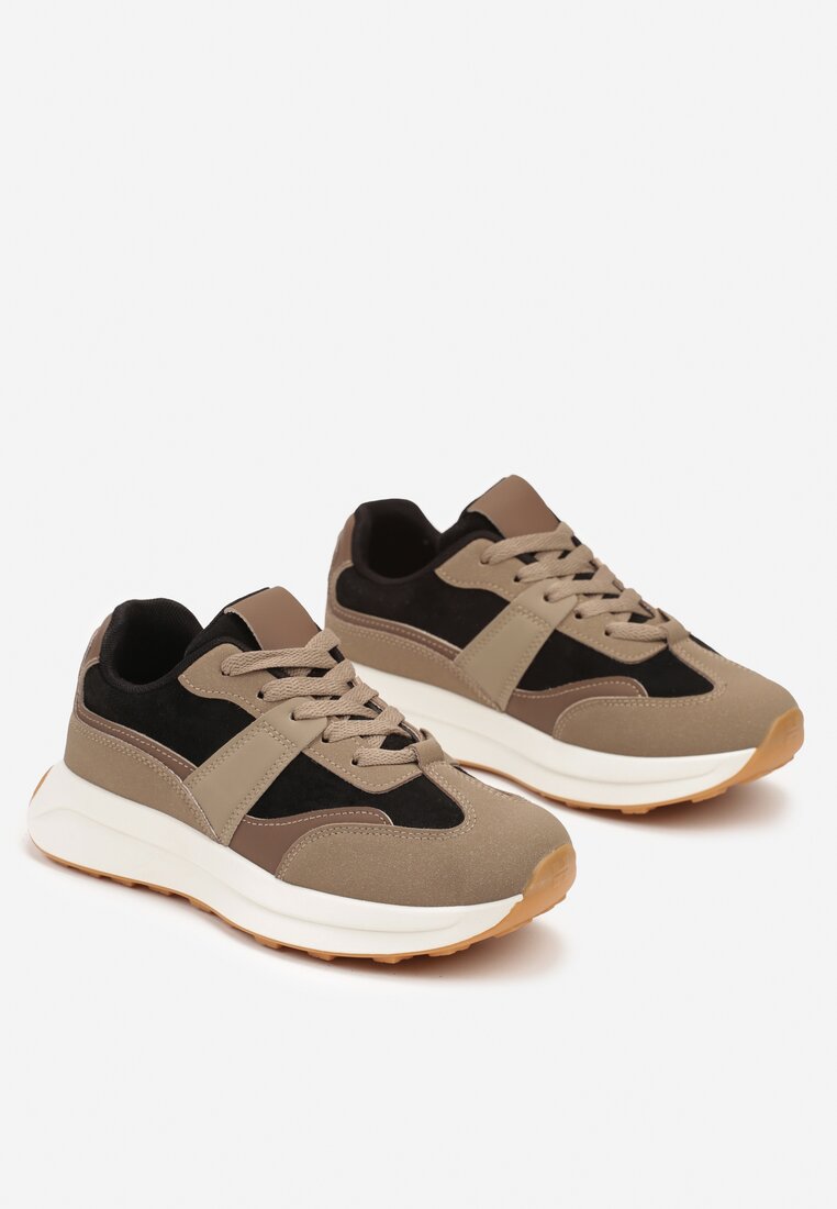 Czarne Płaskie Sznurowane Sneakersy z Geometrycznym Wzorem Neveanna