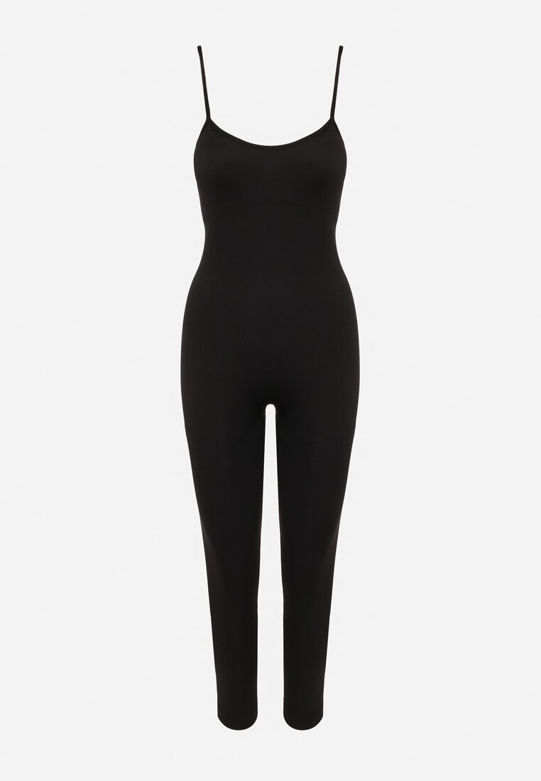 Czarny Kombinezon Bodycon z Cienkimi Ramiączkami Nevithas