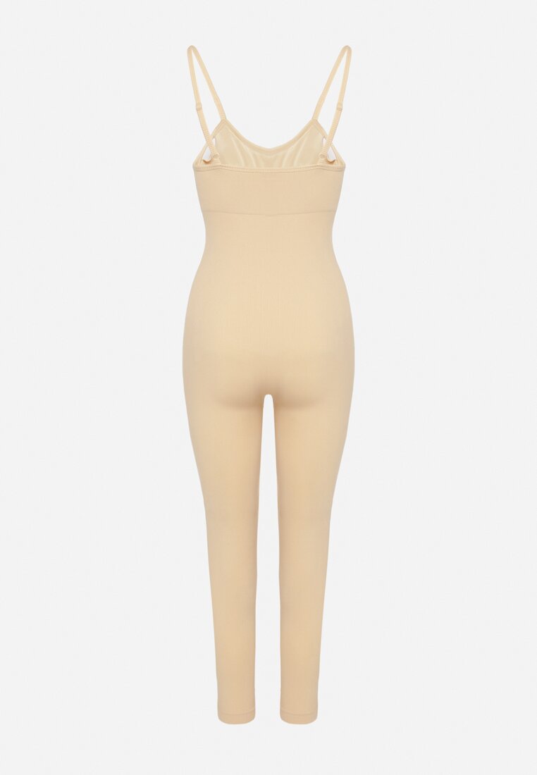 Beżowy Kombinezon Bodycon z Cienkimi Ramiączkami Nevithas