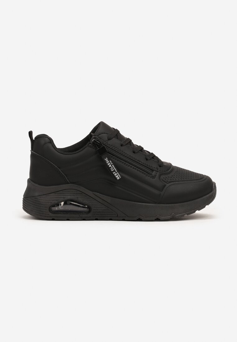 Czarne Sneakersy na Grubej Podeszwie z Tłoczonymi Paskami Justinalin