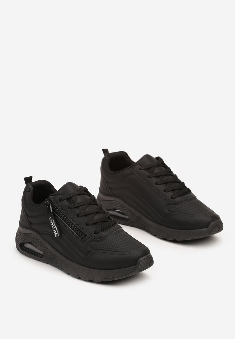 Czarne Sneakersy na Grubej Podeszwie z Tłoczonymi Paskami Justinalin