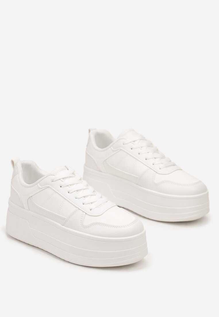 Białe Sneakersy na Platformie z Cholewką Przed Kostkę Revilisa