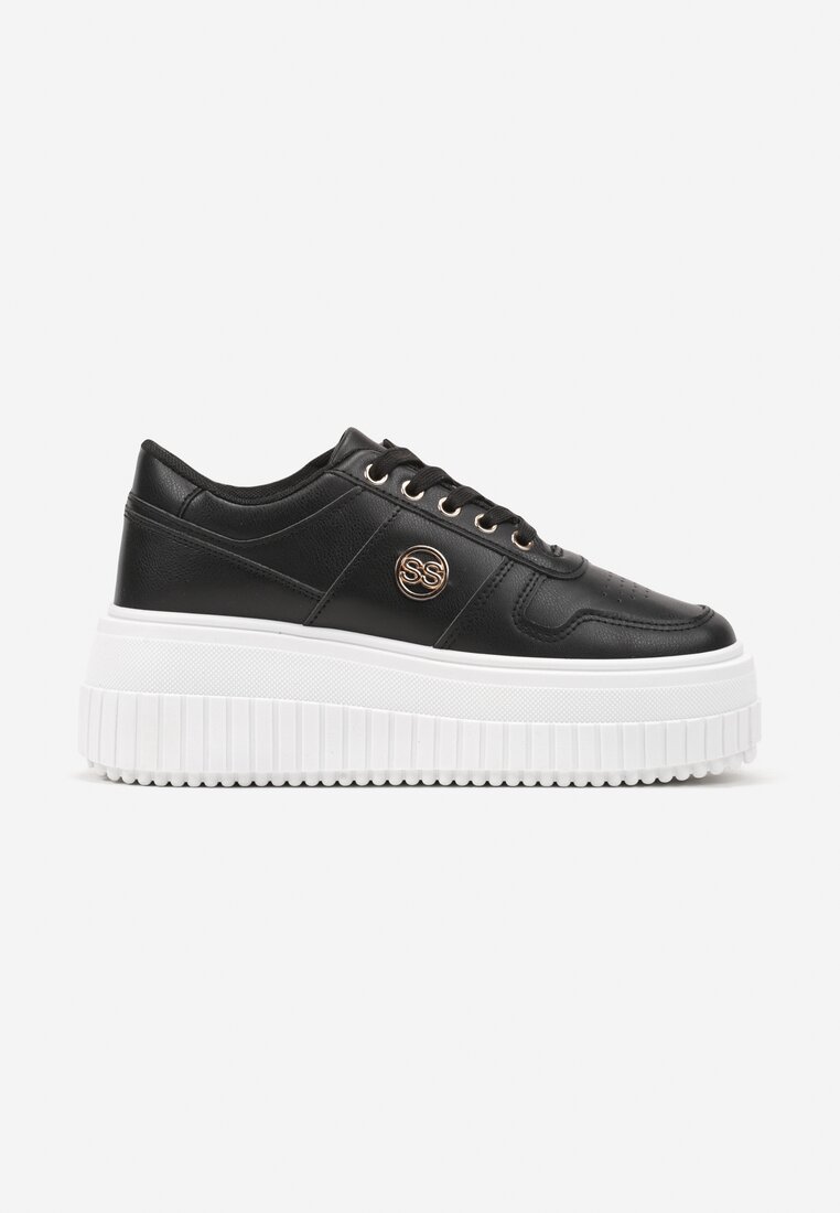 Czarne Sneakersy na Platformie z Metaliczną Wstawką z Boku Mevit