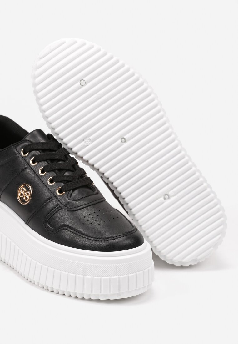 Czarne Sneakersy na Platformie z Metaliczną Wstawką z Boku Mevit