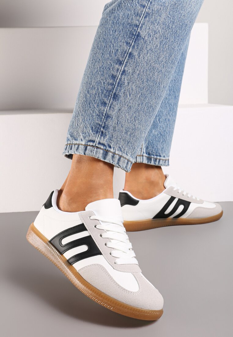 Biało-Czarne Sneakersy Tenisówki na Kauczukowej Podeszwie Movessa