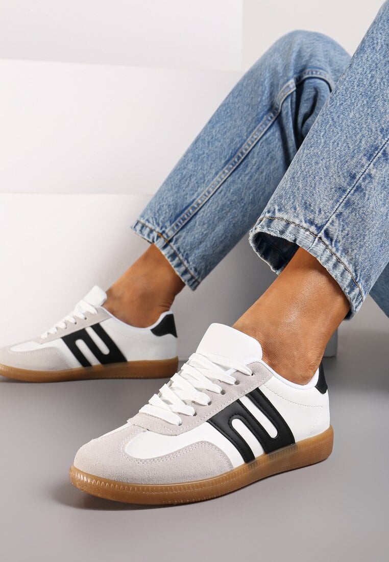 Biało-Czarne Sneakersy Tenisówki na Kauczukowej Podeszwie Movessa