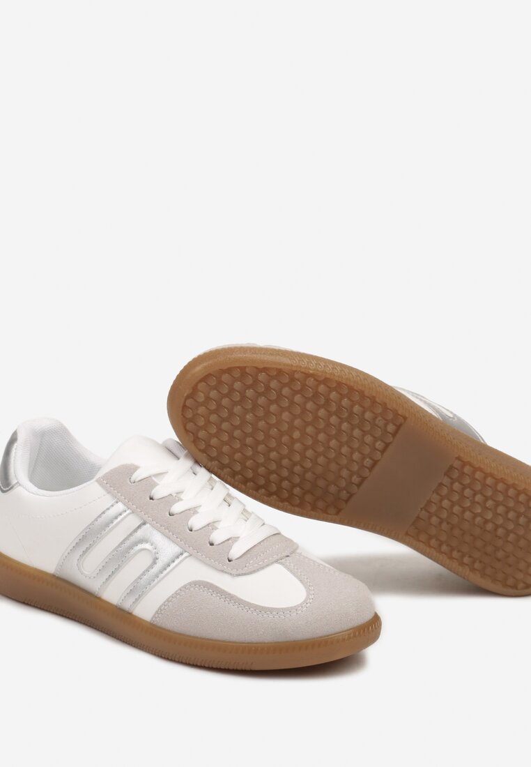 Biało-Srebrne Sneakersy Tenisówki na Kauczukowej Podeszwie Movessa