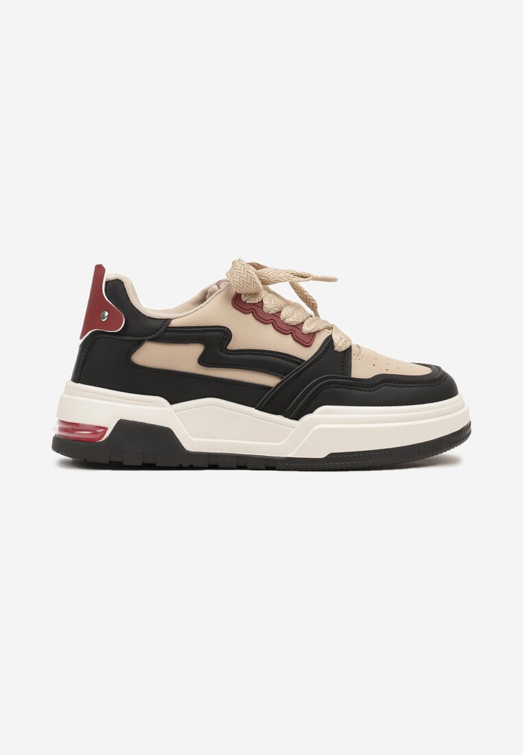 Czarne Sneakersy na Grubej Podeszwie z Ozdobnymi Wstawkami Beriona