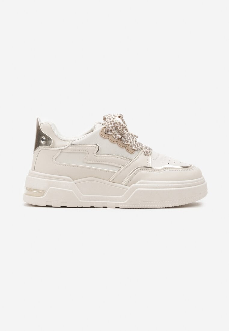 Beżowe Sneakersy na Grubej Podeszwie z Ozdobnymi Wstawkami Beriona
