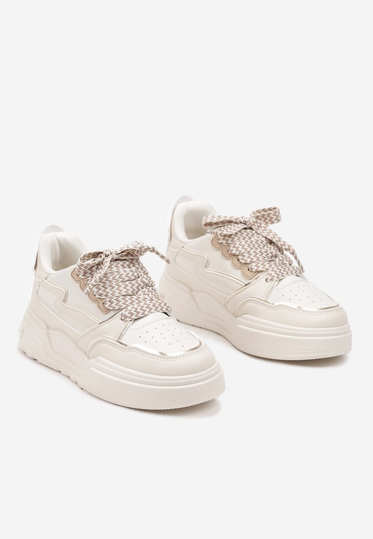 Beżowe Sneakersy na Grubej Podeszwie z Ozdobnymi Wstawkami Beriona