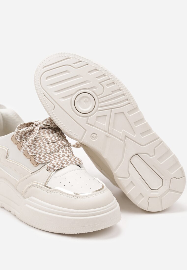 Beżowe Sneakersy na Grubej Podeszwie z Ozdobnymi Wstawkami Beriona