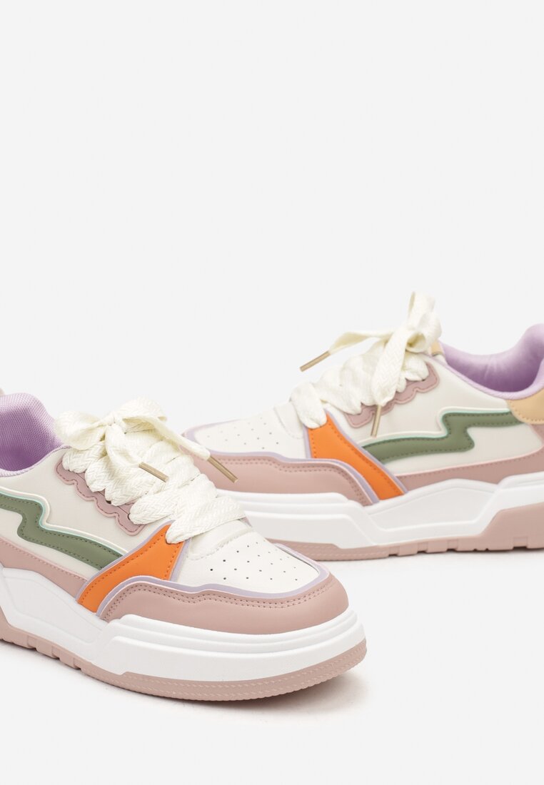 Różowe Sneakersy na Grubej Podeszwie z Ozdobnymi Wstawkami Beriona
