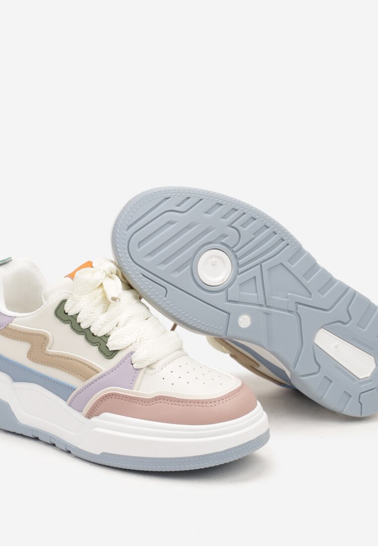 Niebiesko-Białe Sneakersy na Grubej Podeszwie z Ozdobnymi Wstawkami Beriona